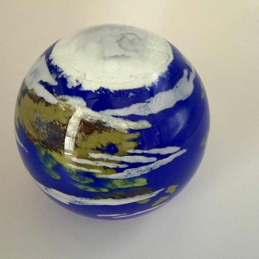 Glasseye Studio Earth Paperweight 2002 Art Glass Globe Planet Sphere Signed 4"
